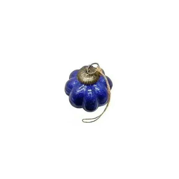 Glass Ribbed Amethyst/Blue Ball Hanging Christmas Ornament Sparkle - Picture 3 of 5